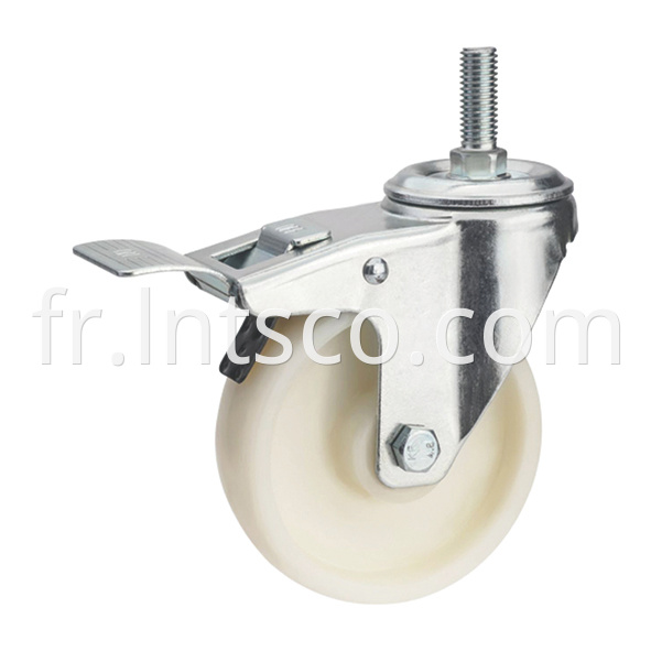 Threaded Stem Plate Industrial White PP Brake Casters